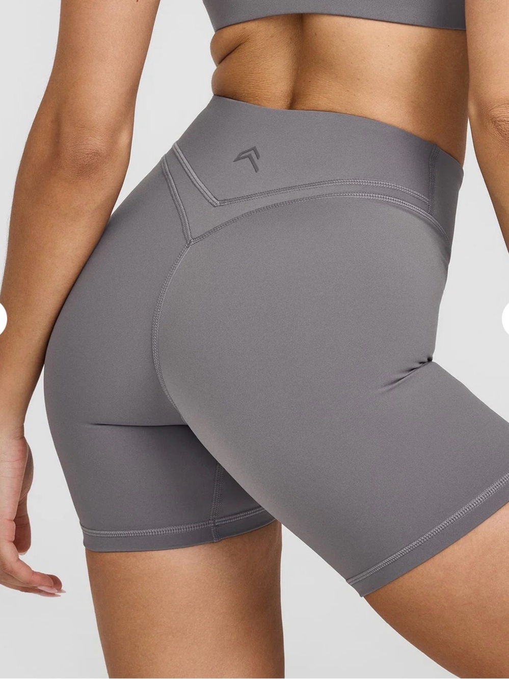 Oner Active Gray High-Waist V-Front Athletic Bike Shorts - Picture 2 of 8